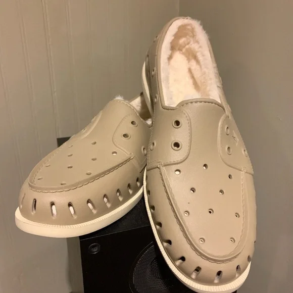 Sperry Men's Boat Shoes Taupe Rubber Faux Fur Lined Indoor Outdoor Size 13 NIB - Picture 3 of 9